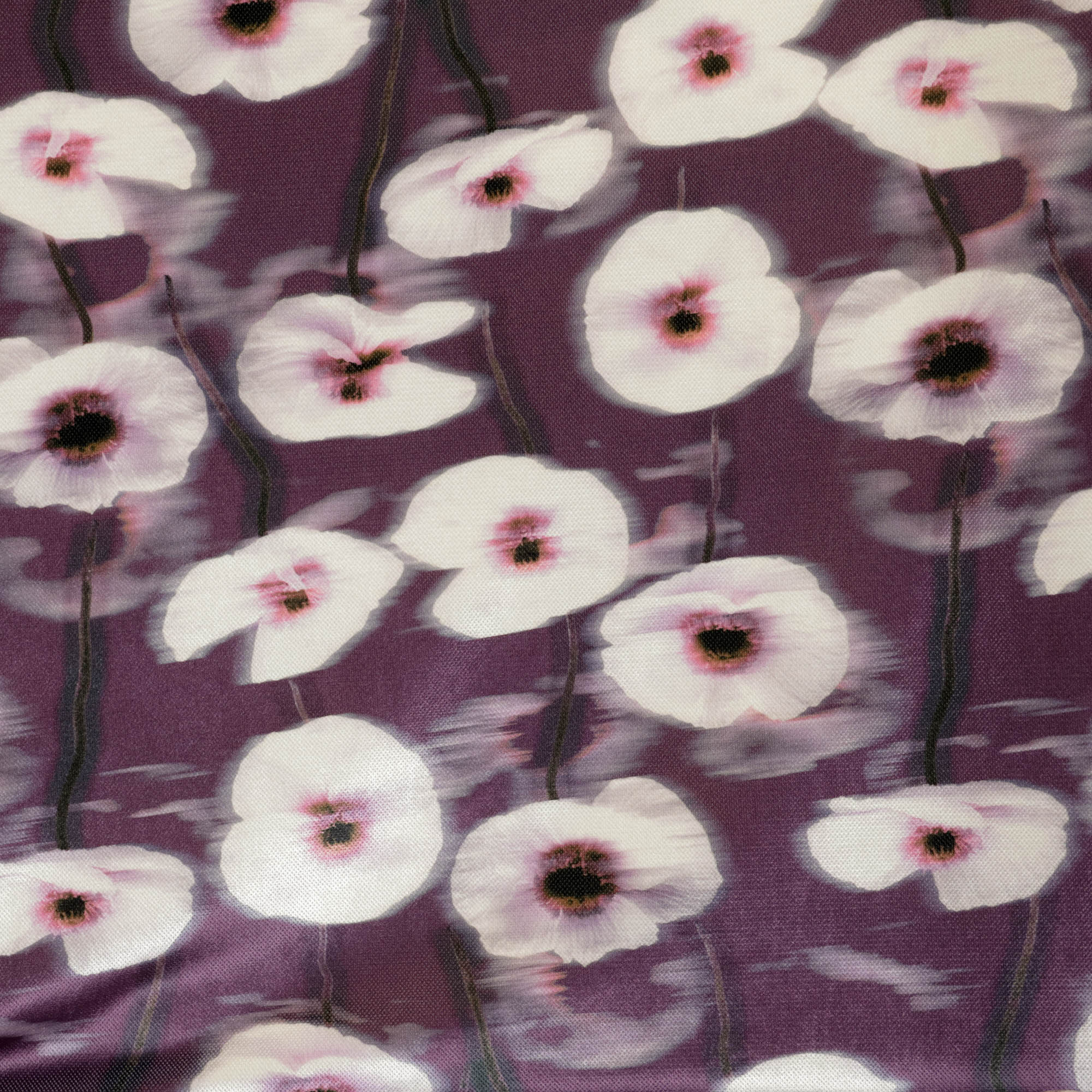 Fluweel tricot/velour donkerpaars met vage bloemen