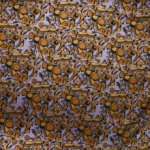 Polyester satijn lila met oker print - Lorré