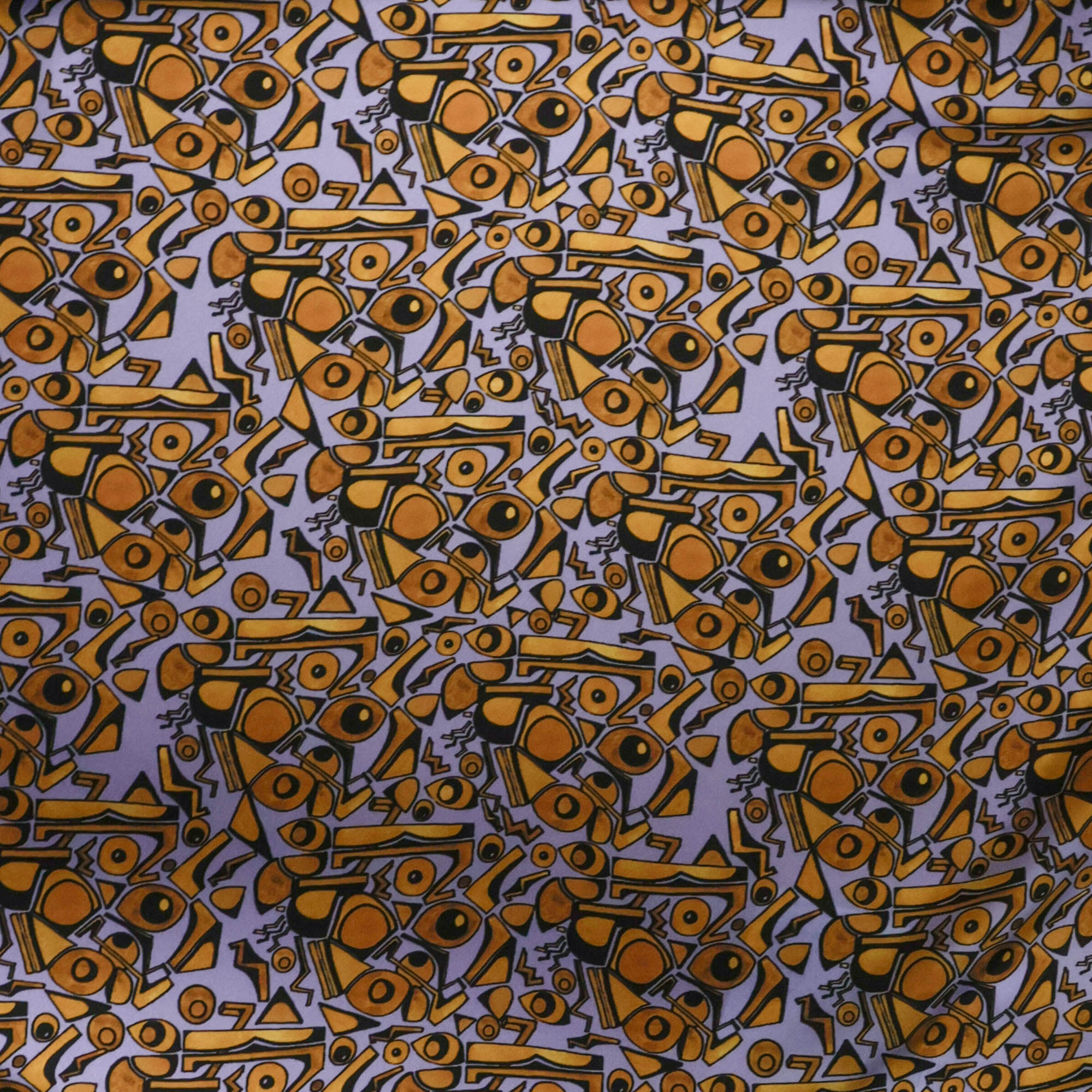 Polyester satijn lila met oker print - Lorré