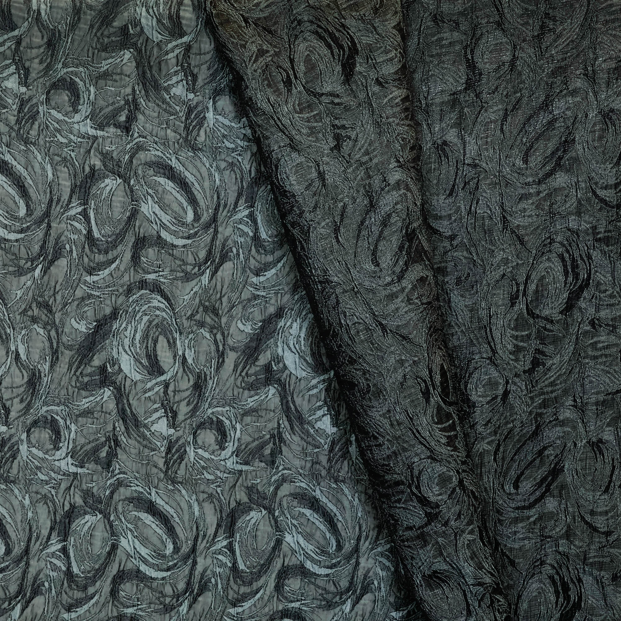 Jacquard glinsterend dubbelzijdig blauwgrijs met krullen
