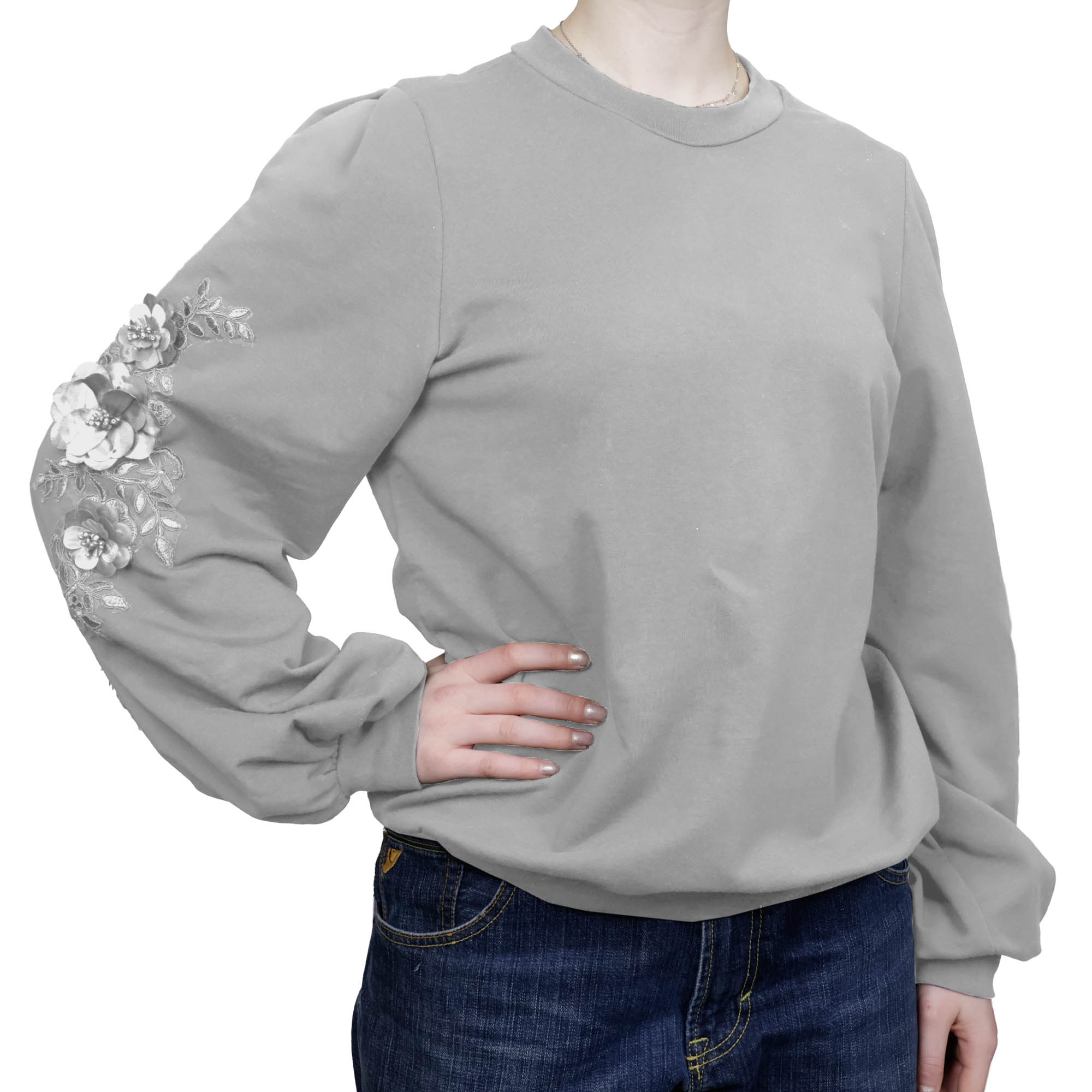 Pakket feestelijke sweater met bloemen - grijs