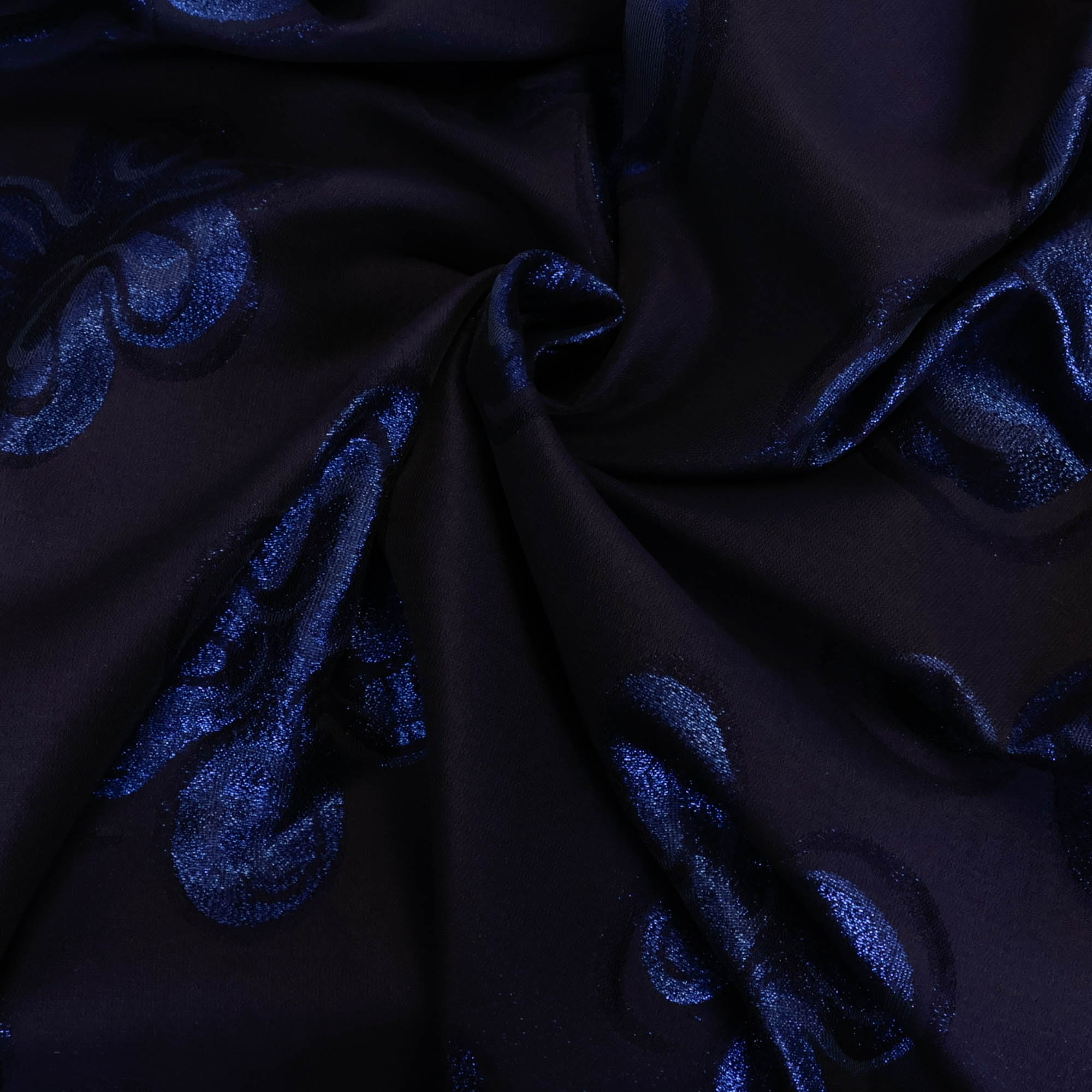 Zijden jacquard glinsterende blauwe bloemen  - Lorré