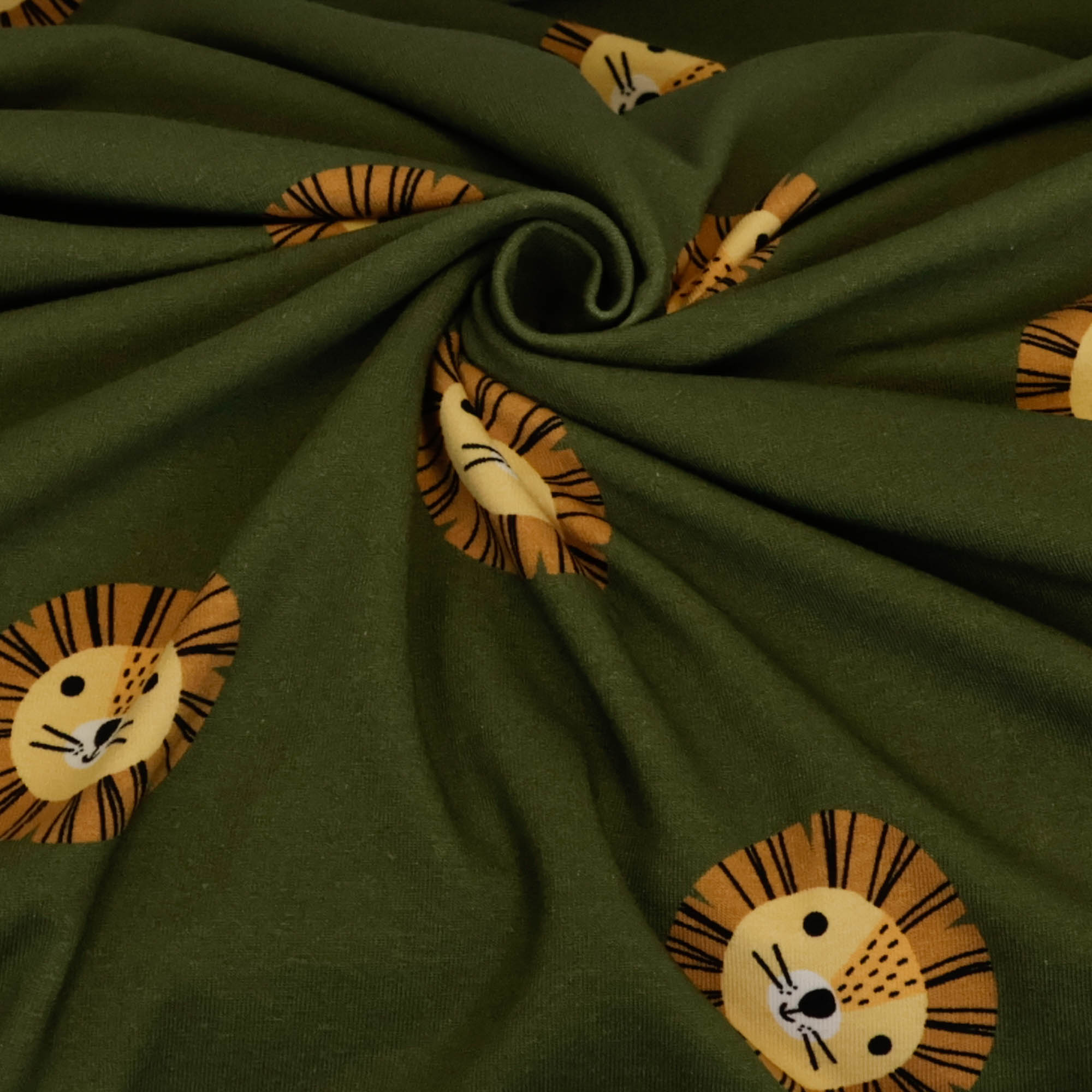 French terry groen met leeuwen