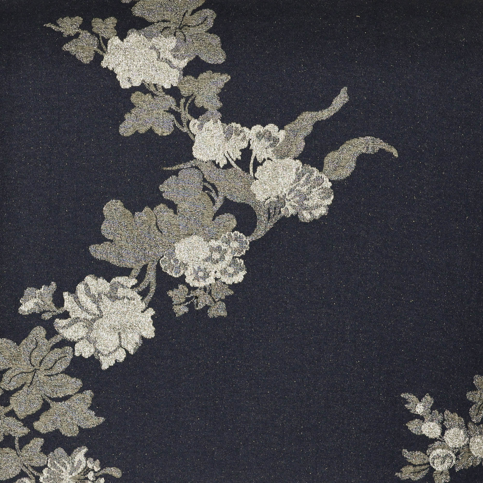 Paneel jacquard blauw met glitter en zilveren bloemen - Knipmode