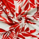 Viscose Poplin stof bedrukt Bladeren Rood - My Image