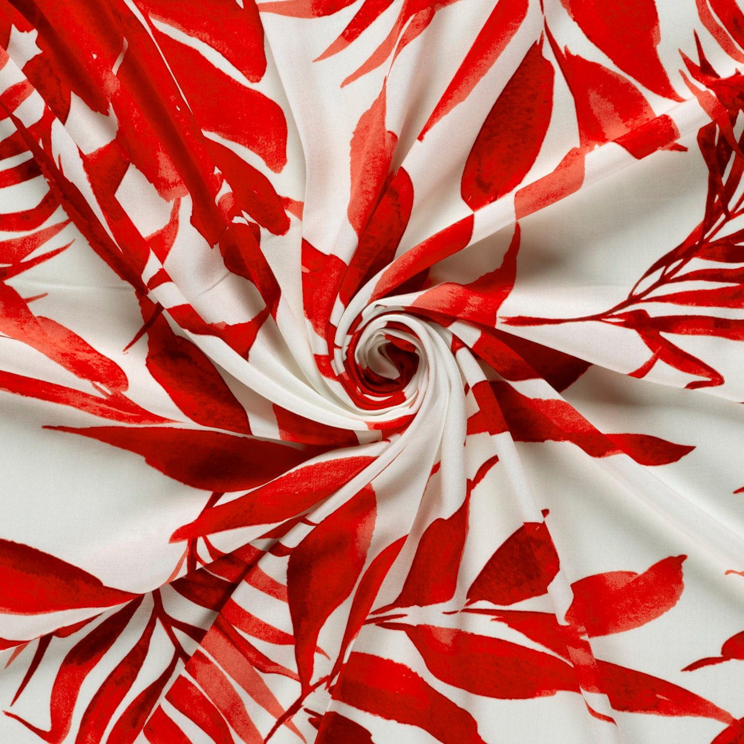 Viscose Poplin stof bedrukt Bladeren Rood - My Image