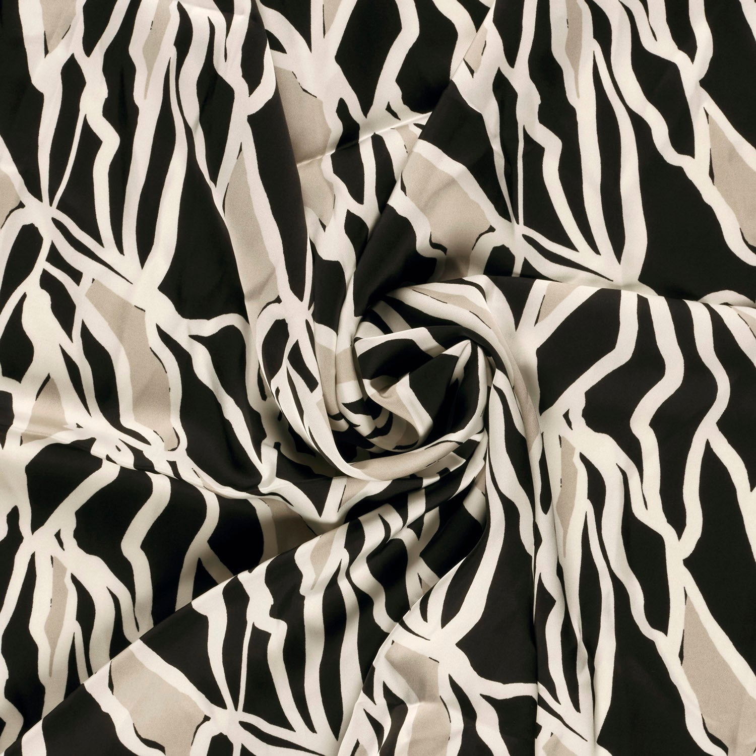 Satijn Duchesse stof bedrukt abstract zwart - My Image