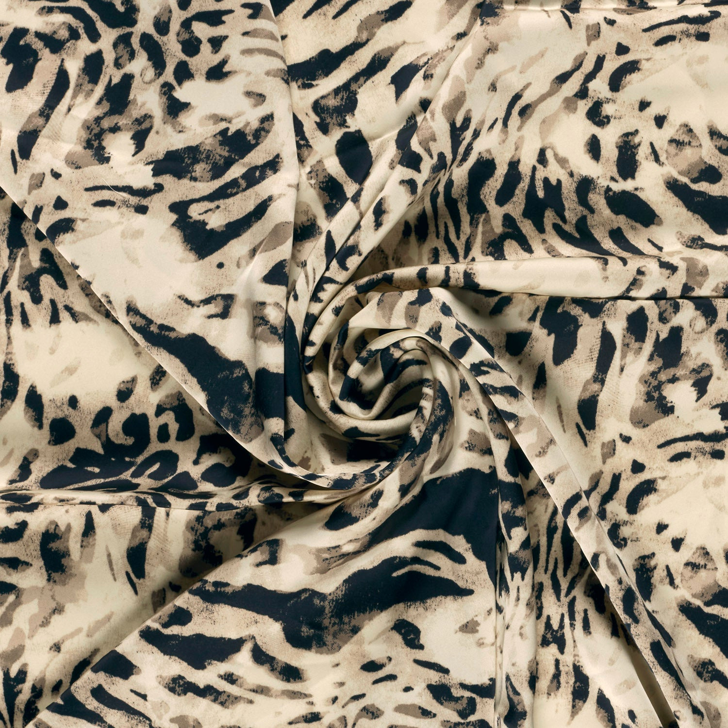 Satijn Duchesse stof bedrukt dieren gebroken wit - My Image