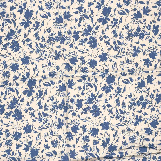 Bamboe poplin stof bedrukt bloemen indigo - My Image