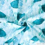 Polyester turquoise met schildpadden - Katia