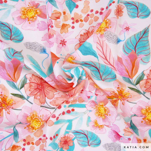 Viscose roze bloemenpatroon - Katia