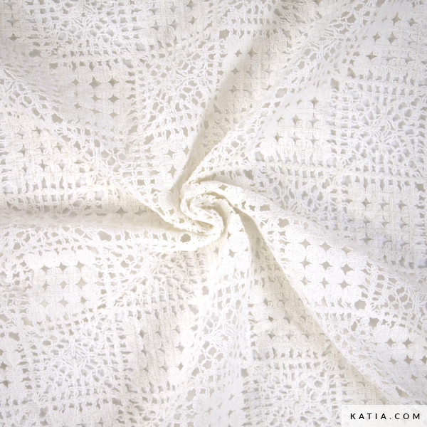 Gehaakte stof wit met vierkantpatroon - Katia