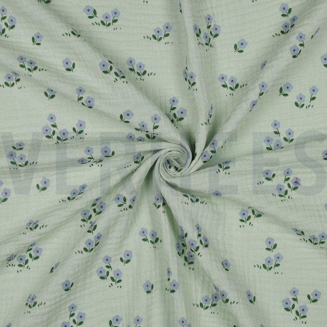 Double gauze munt met bloemetjes - Poppy