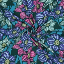 Luxe viscose lenzing petrol met bloemenpatroon - Poppy