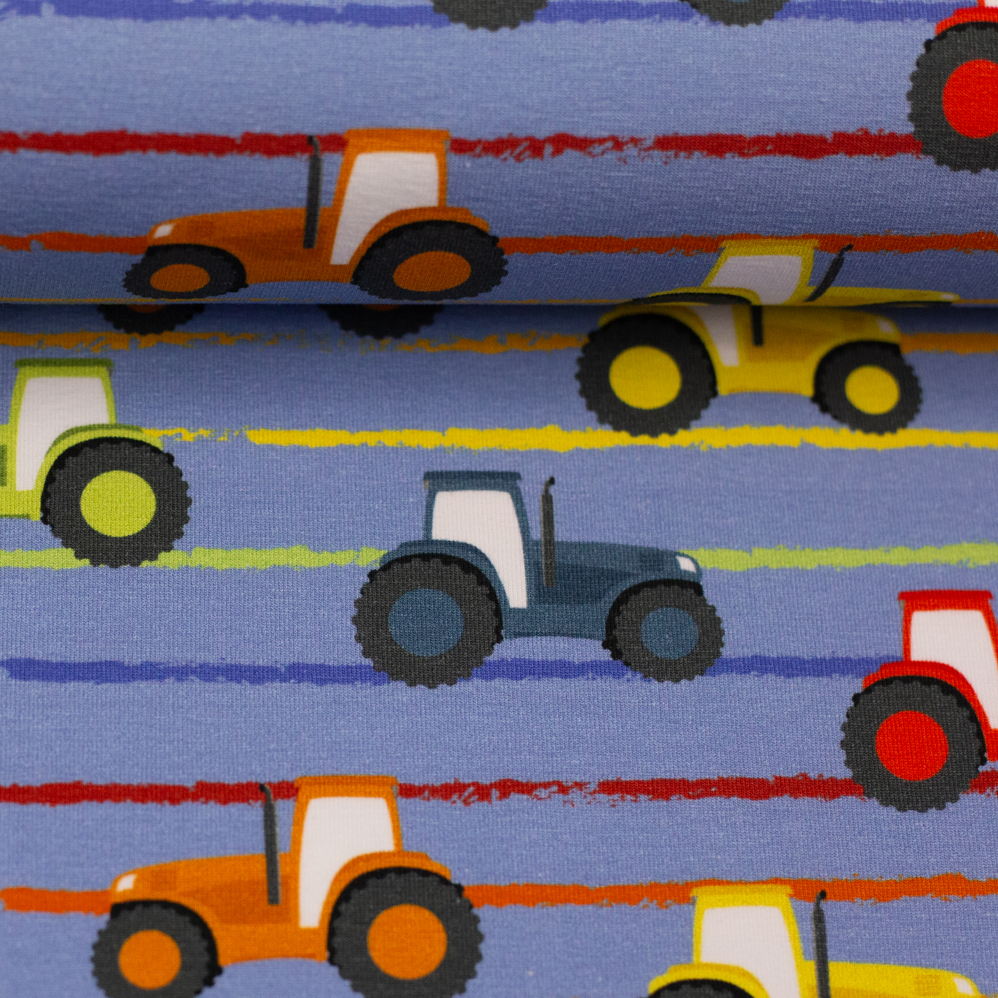 Tricot blauw met tractor