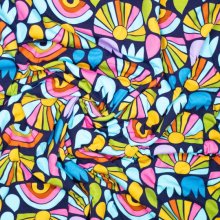 Tricot donkerblauw met kleurrijke zonnen en regenbogen - Korina + Kind