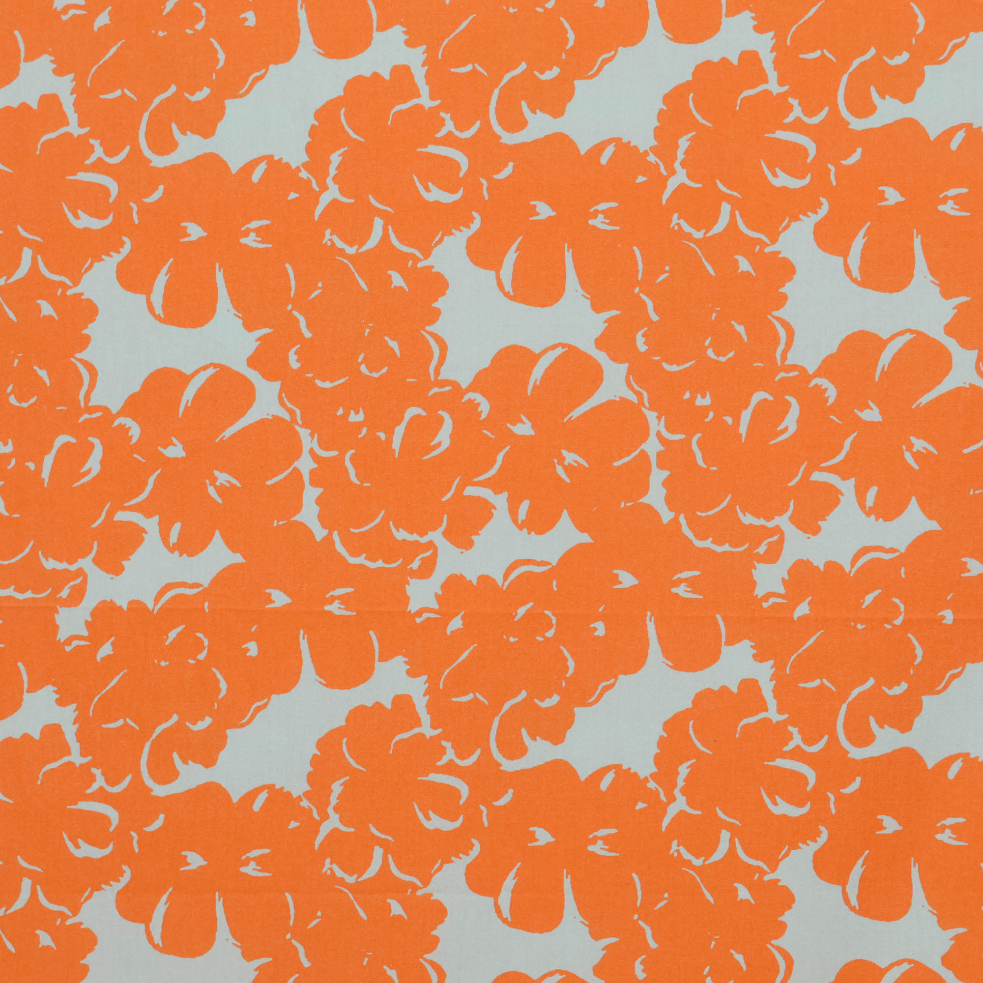 Katoen lichtblauw met oranje bloemen