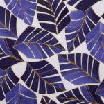 Viscose beige met indigo bladeren