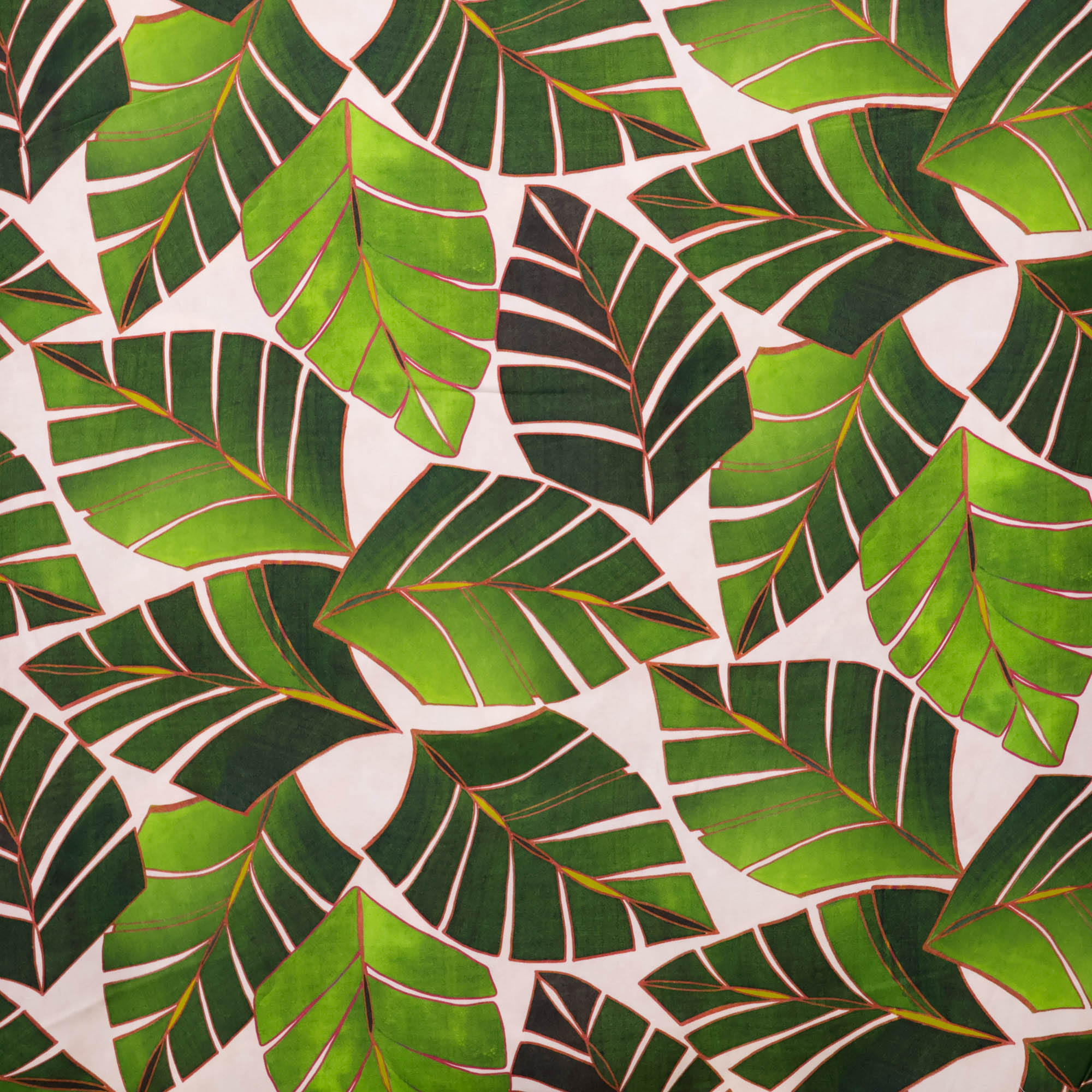 Viscose beige met groene bladeren