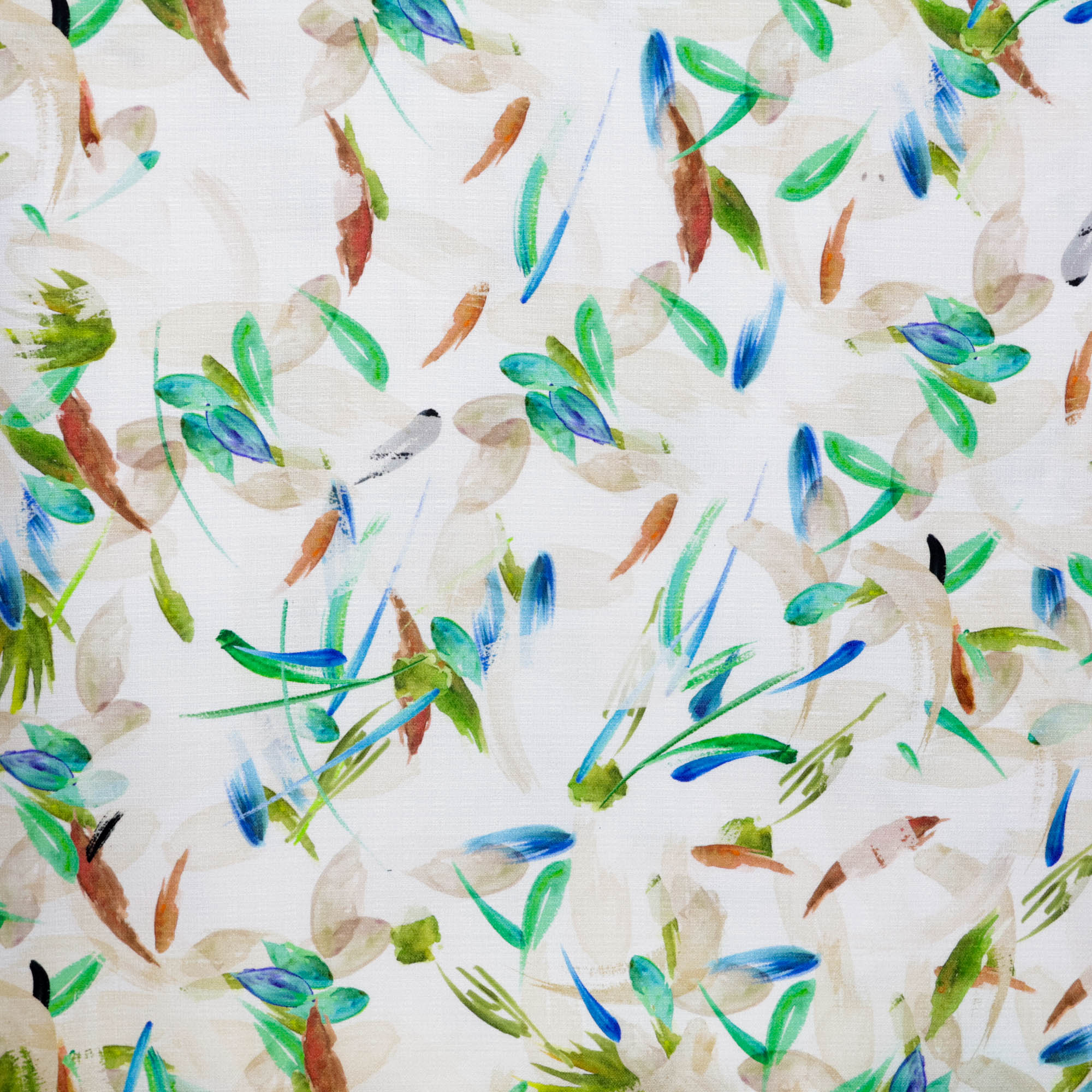 Geweven polyester wit/beige met groene blaadjes