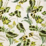 Linnen viscose beige met groen/gele bladeren
