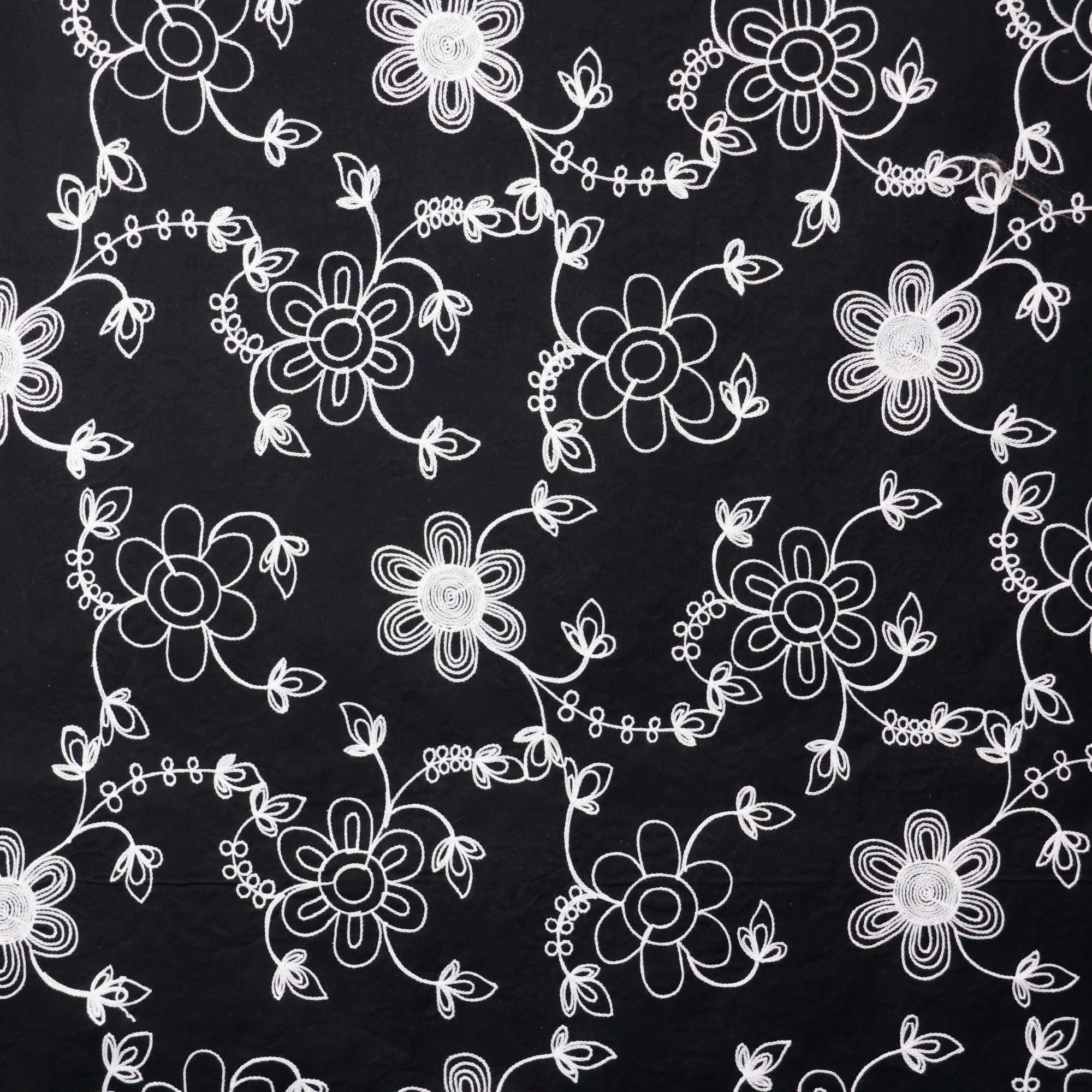 Broderie katoen zwart met bloemen