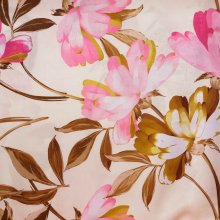 Satijn polyester beige met roze bloemen