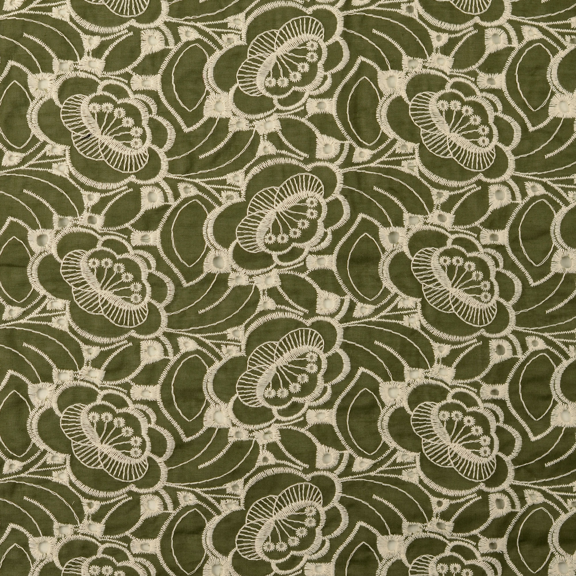 Broderie groen met bloemen