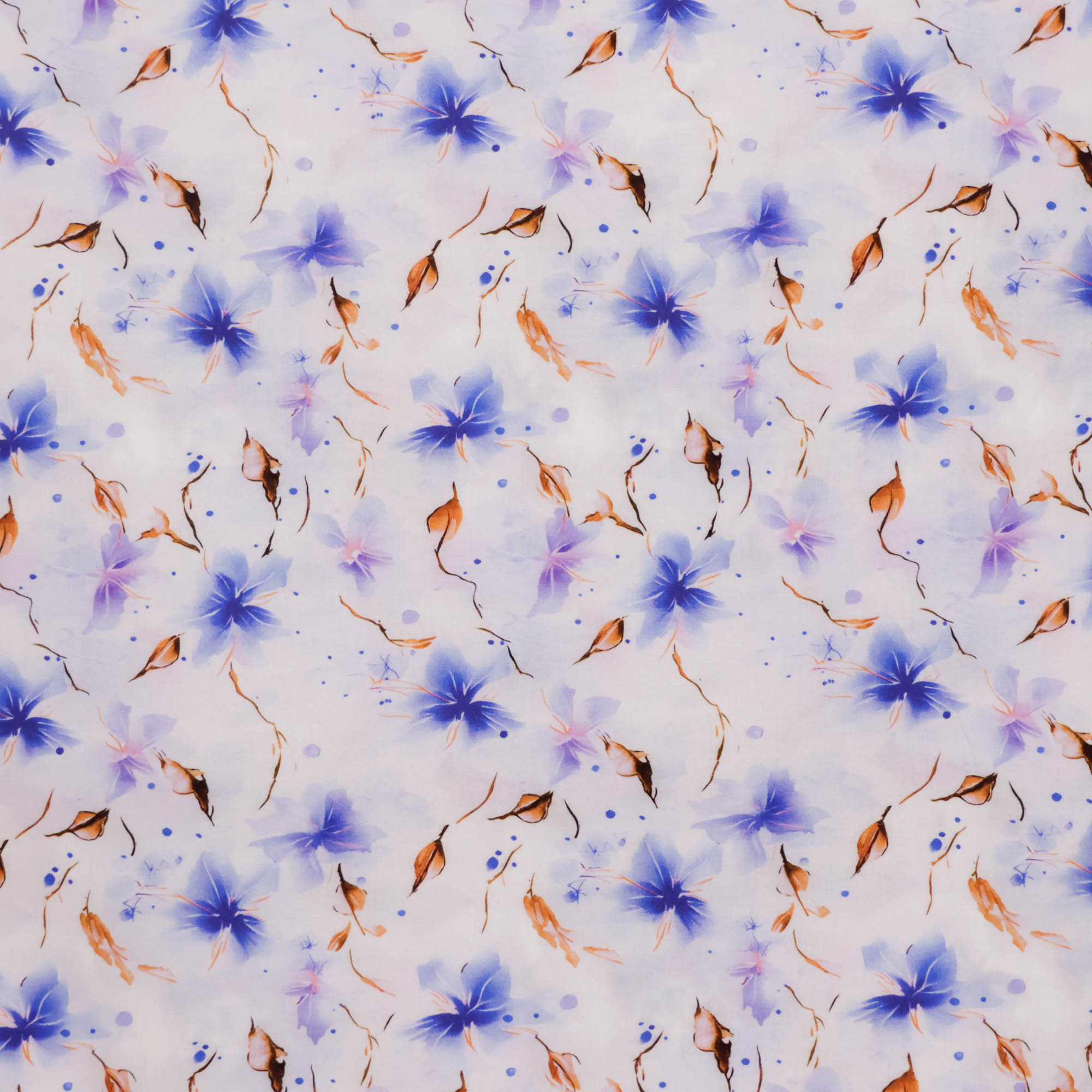 Katoen zacht paars/blauw bloemen
