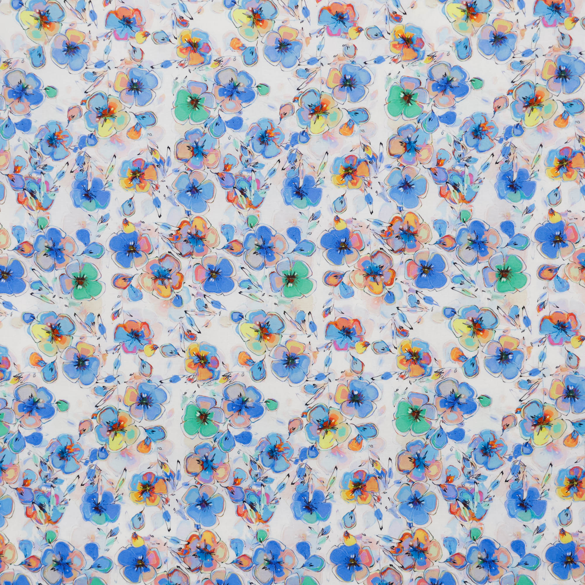 Popeline katoen blauwe bloemen