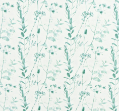 French terry wit met groene bloemetjes