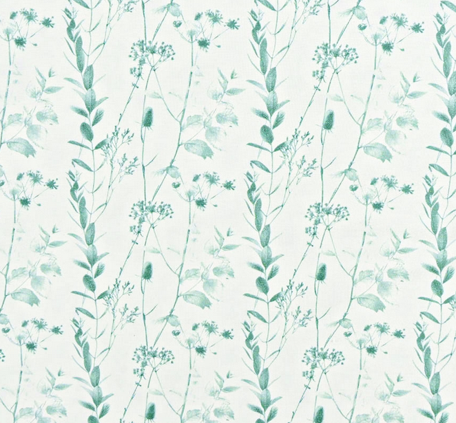 French terry wit met groene bloemetjes
