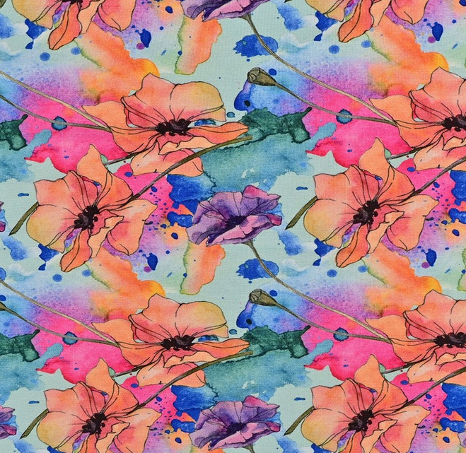 Bamboe tricot kleurrijke bloemen