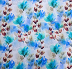 Katoen lichte stretch met blauwe bladeren