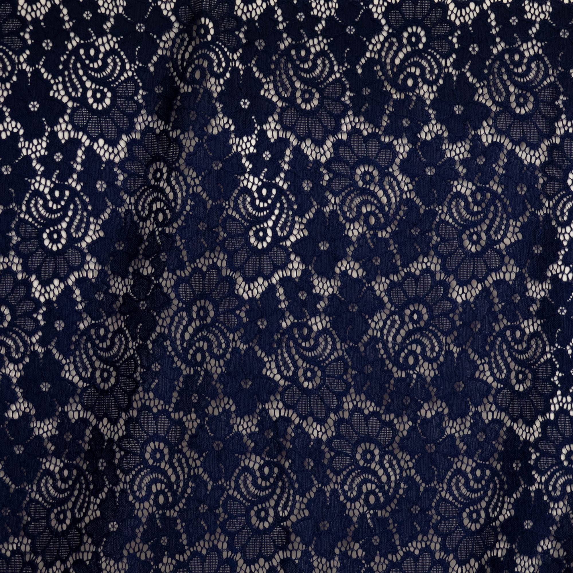 Kant donkerblauw met bloemen