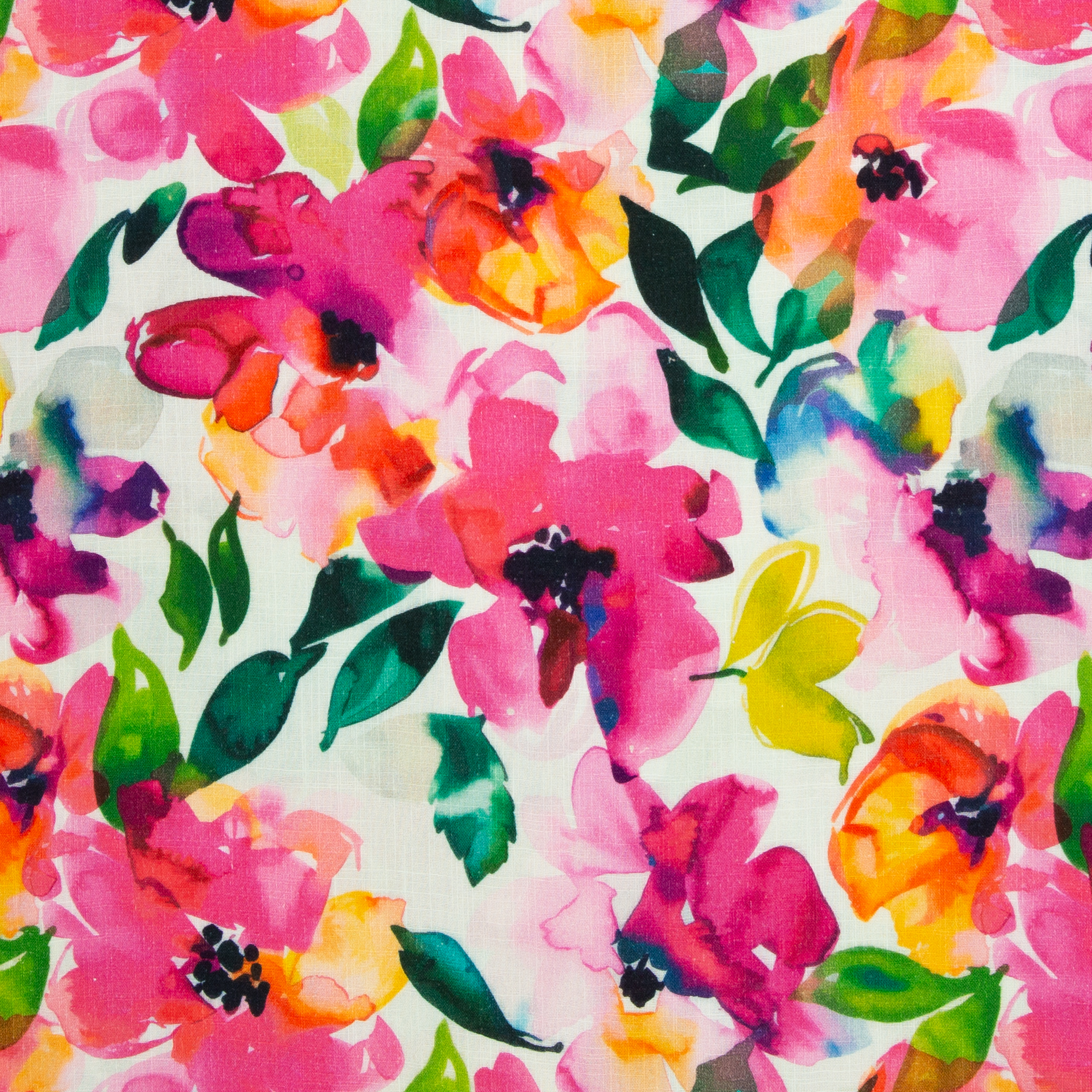 Katoen linnenlook wit met kleurrijke bloemen