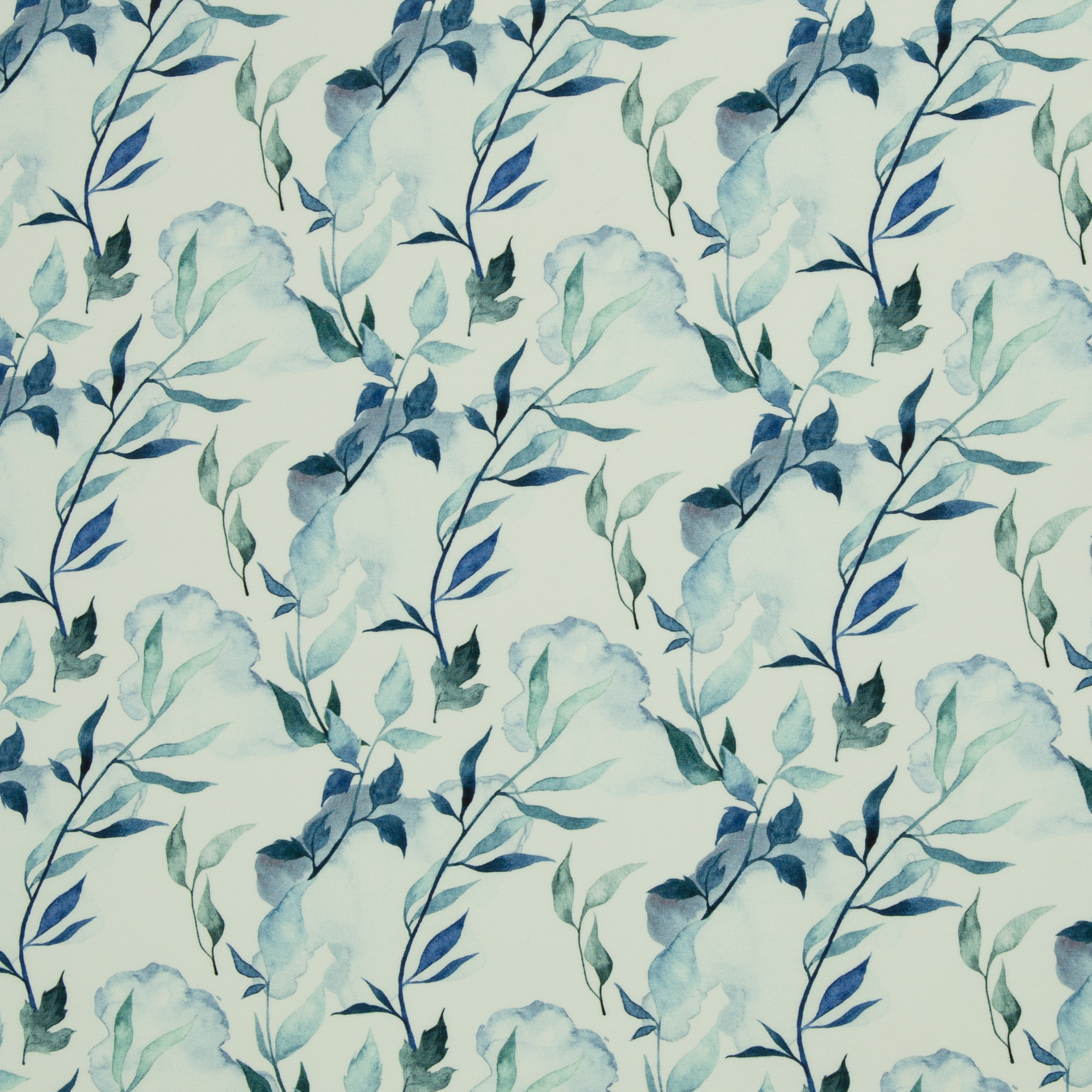Tricot wit met blauwe blaadjes