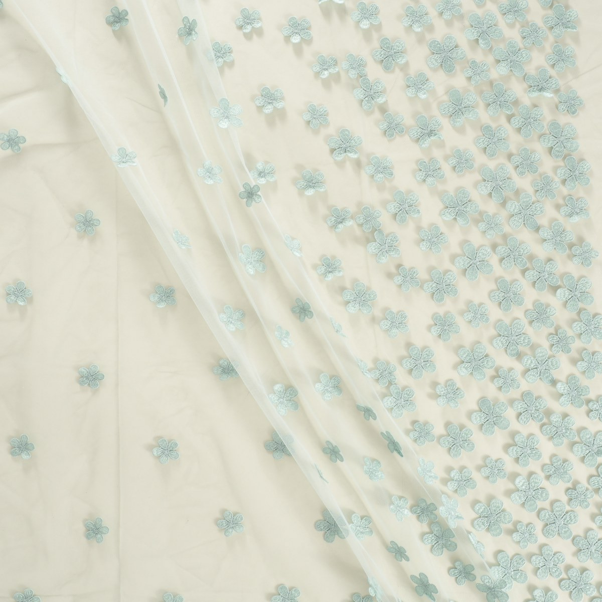 Tule broderie munt bloemen