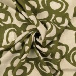 Linnen viscose beige met groene cirkels
