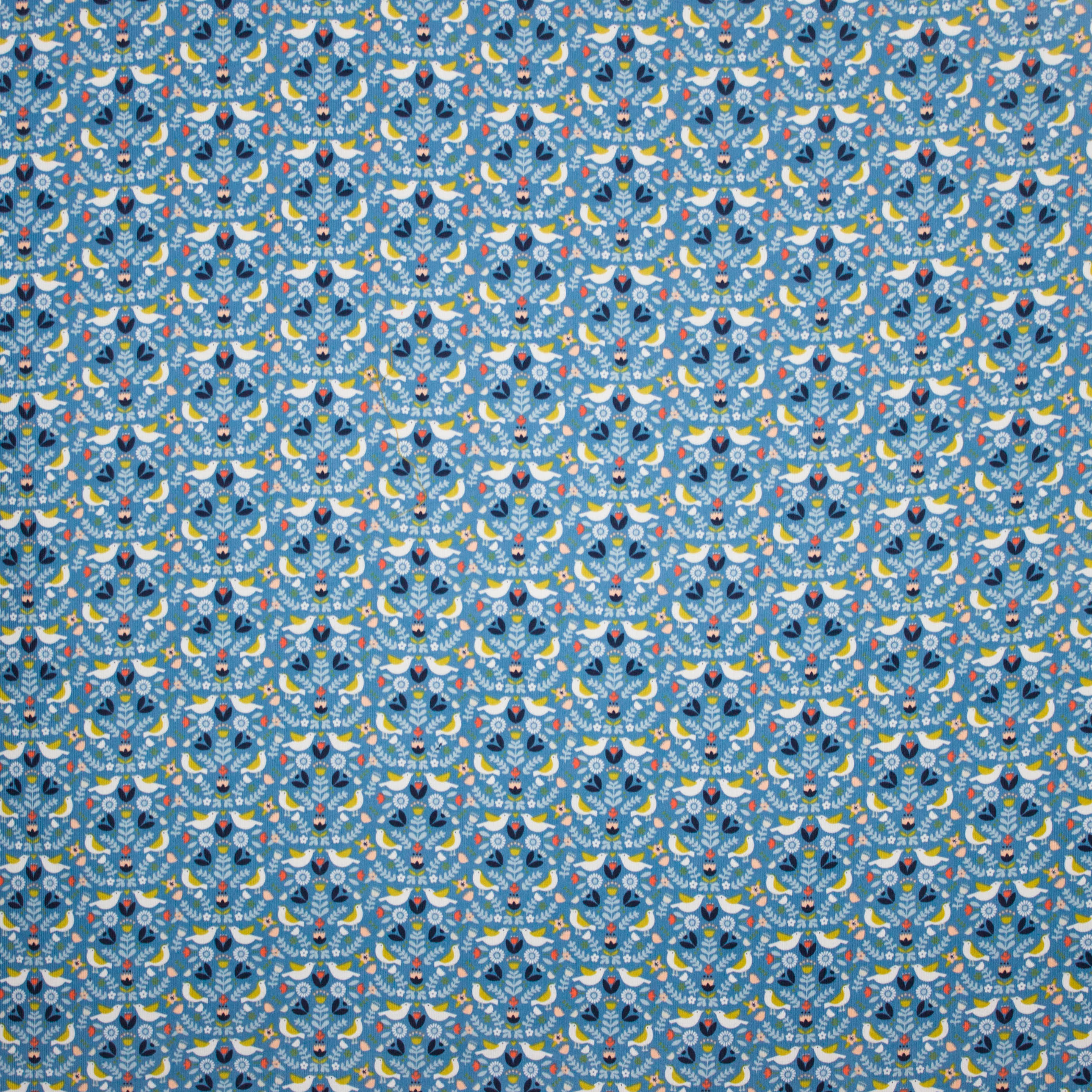 Blauwe ribfluweel met vogels van POPPY