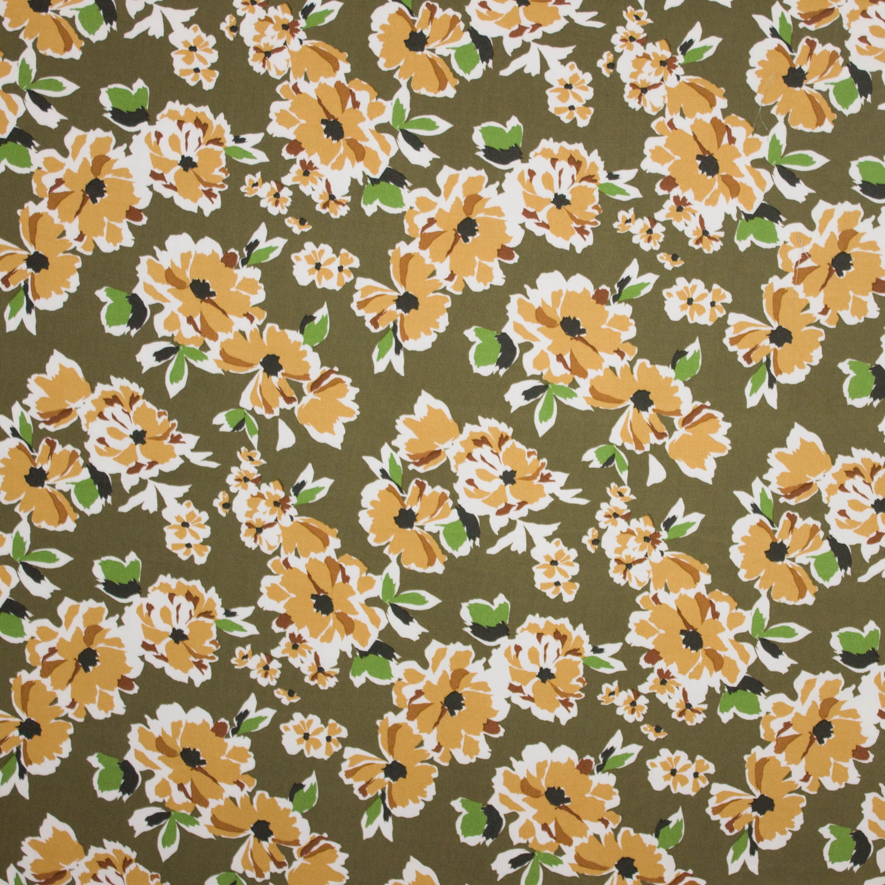 Kaki viscose met bloemen motief