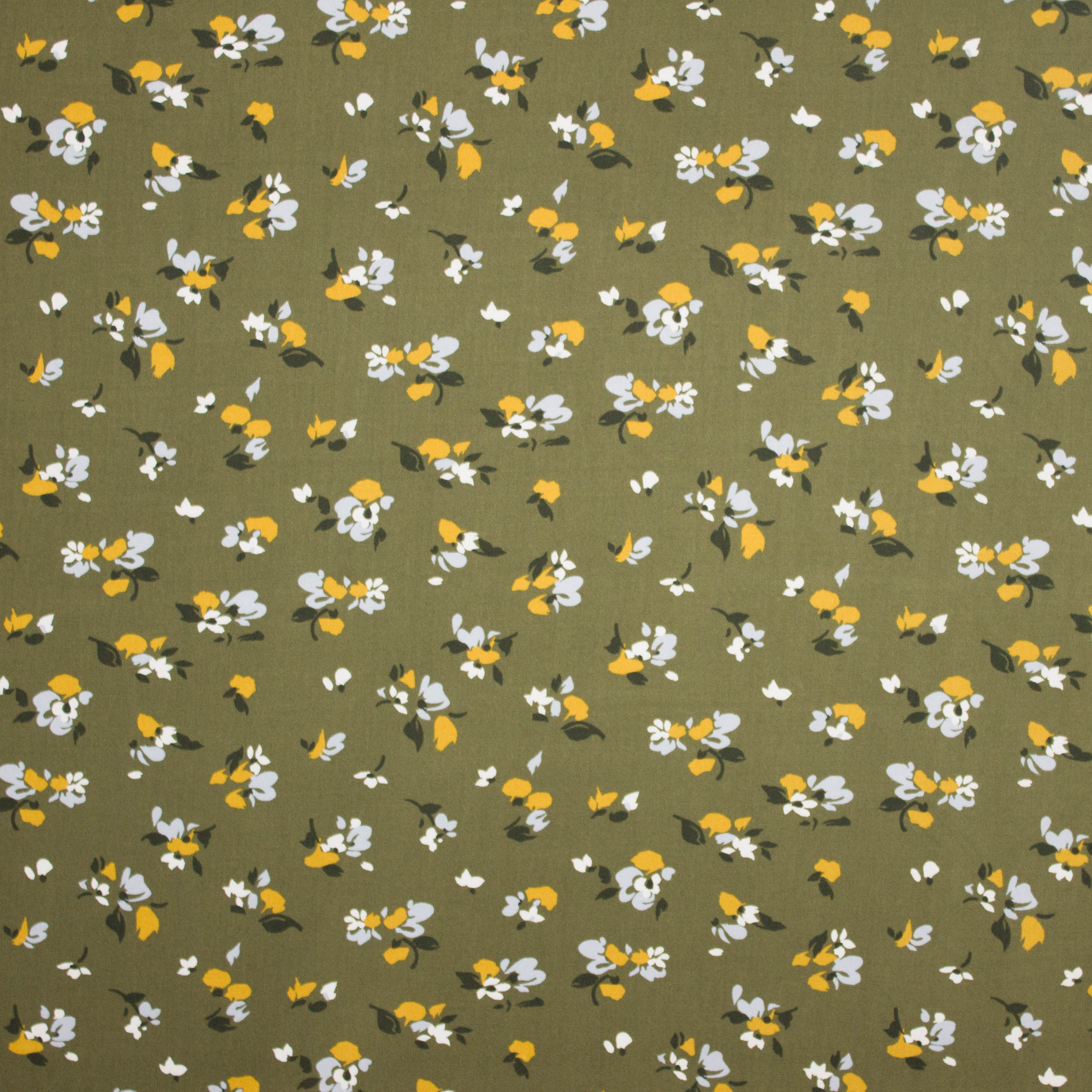 Donkergroene viscose met bloemenmotief