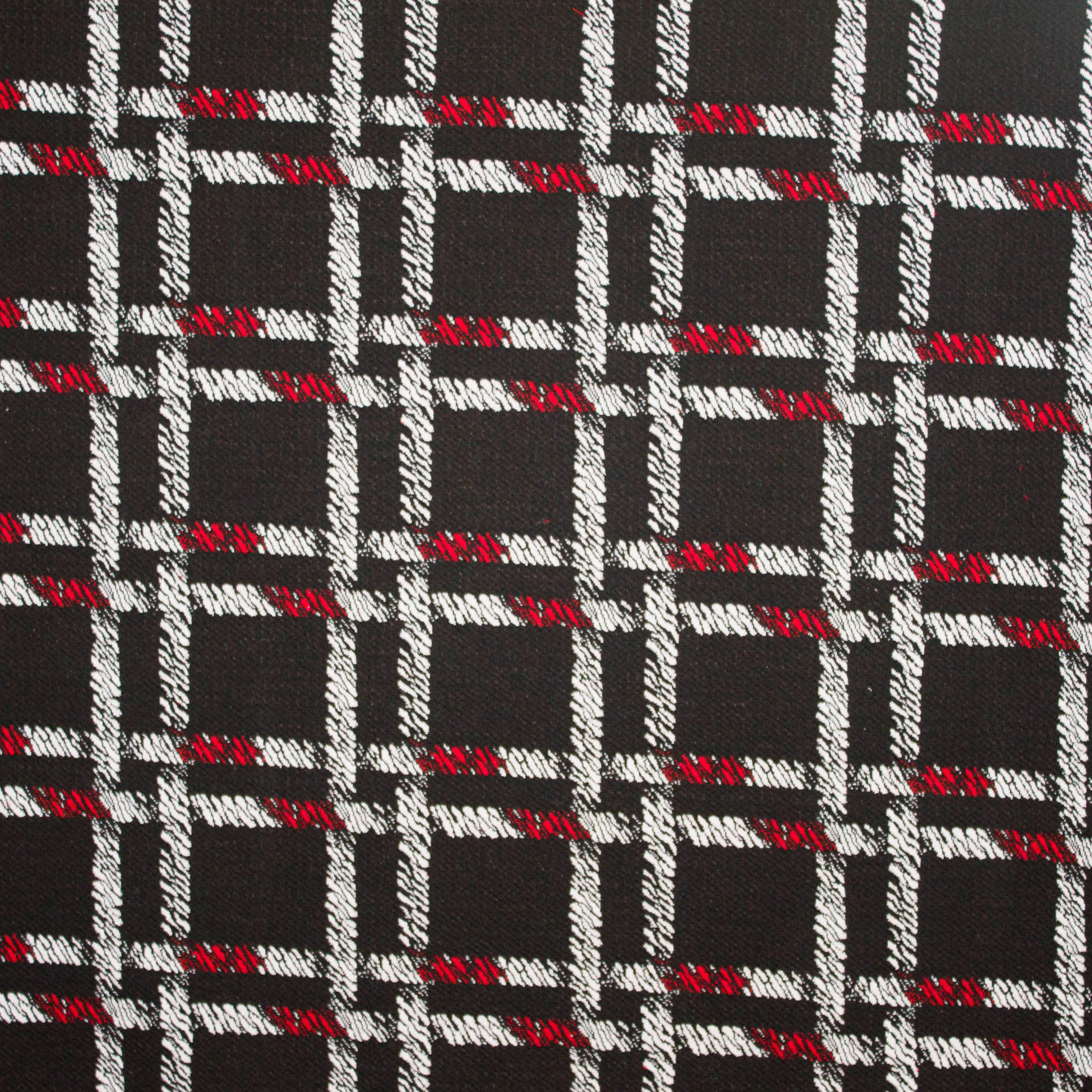 Zwarte jacquard met wit-rood ruitmotief