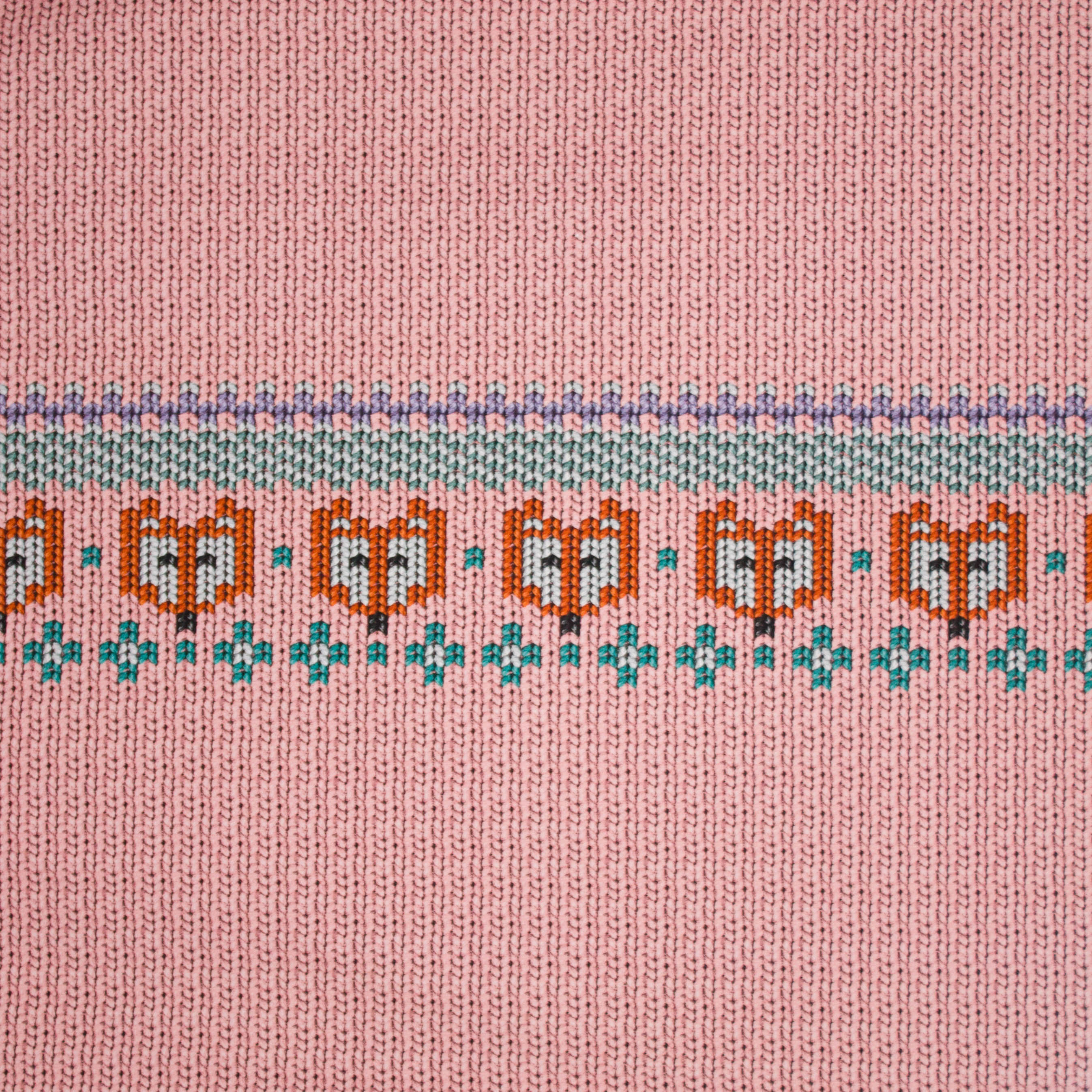 French terry paneel roze met kabelprint en vosjes