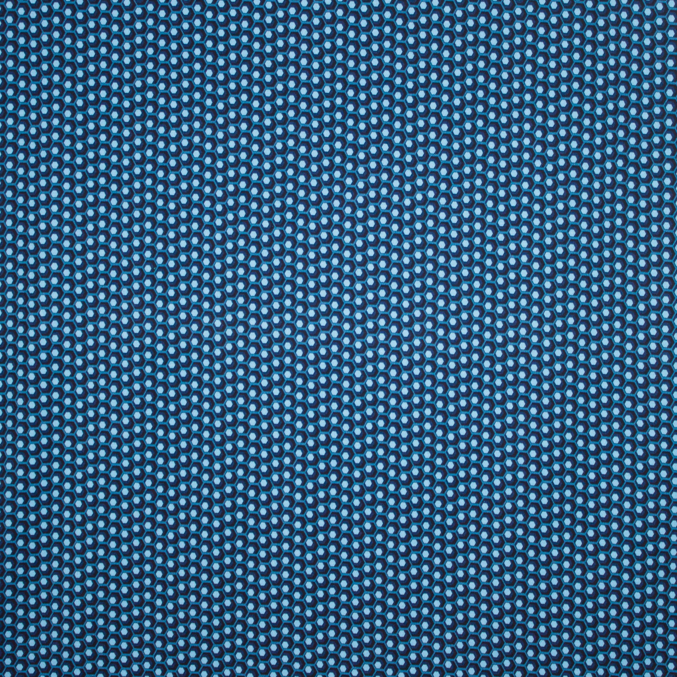 Dikke viscosetricot met blauw honingraad motief