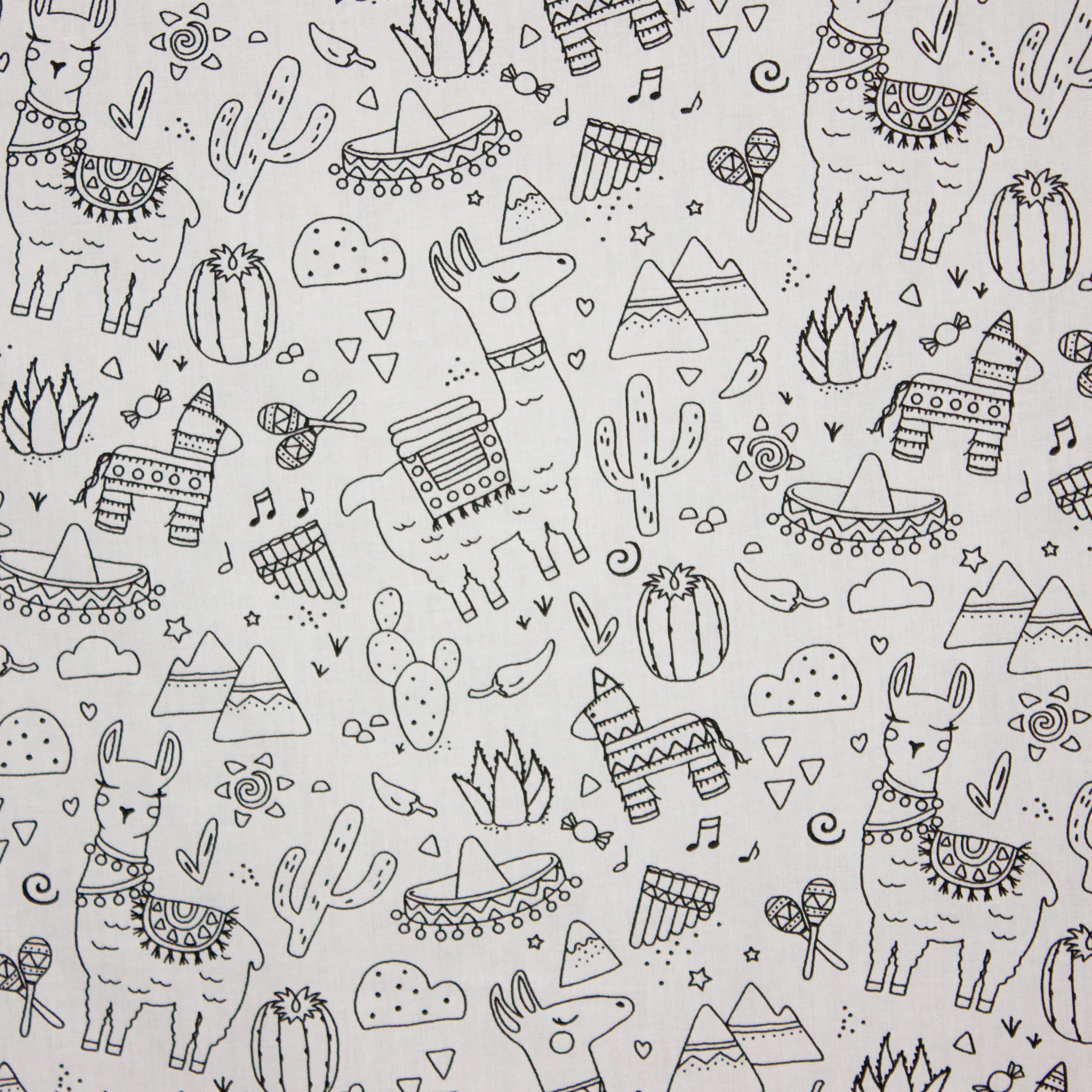 Witte katoen met mexicaans thema om zelf in te kleuren