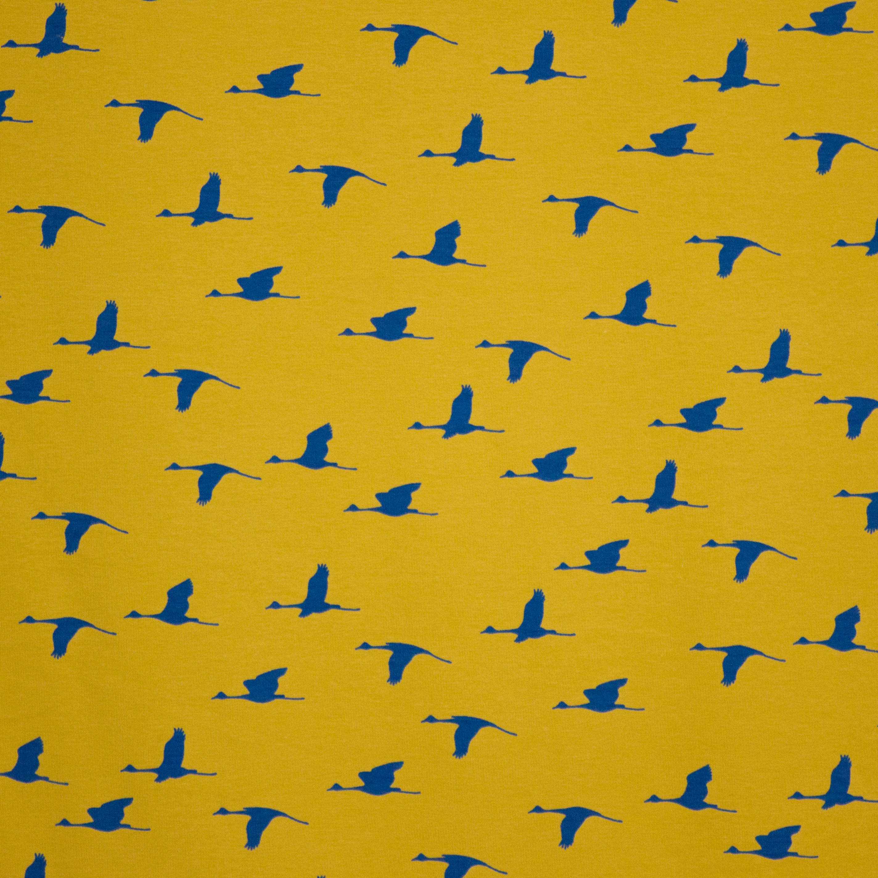 Okergele tricot met vogels (ibis)