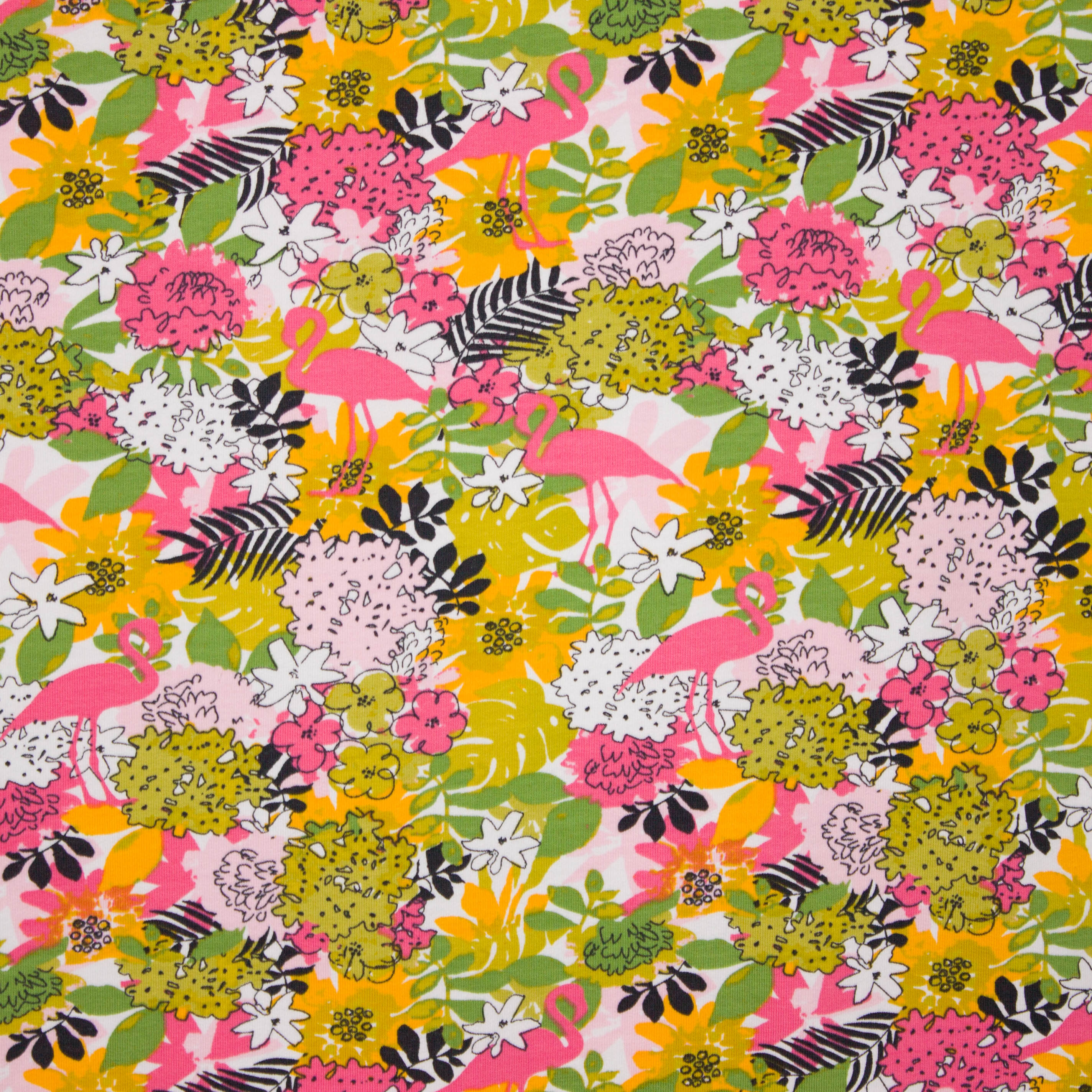 Tricot met flamingo's en planten