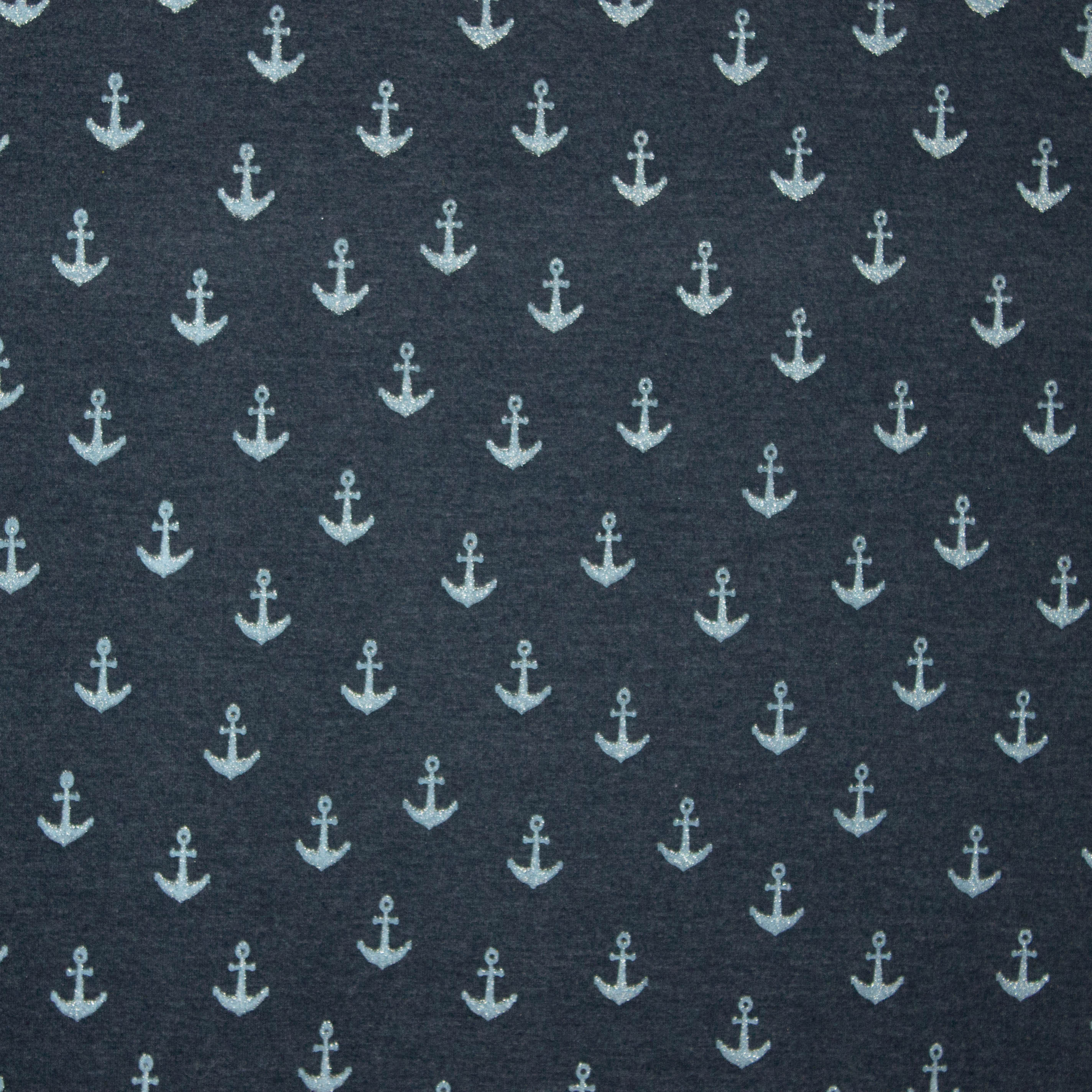 Gebrushte tricot in blauw met ankertjes