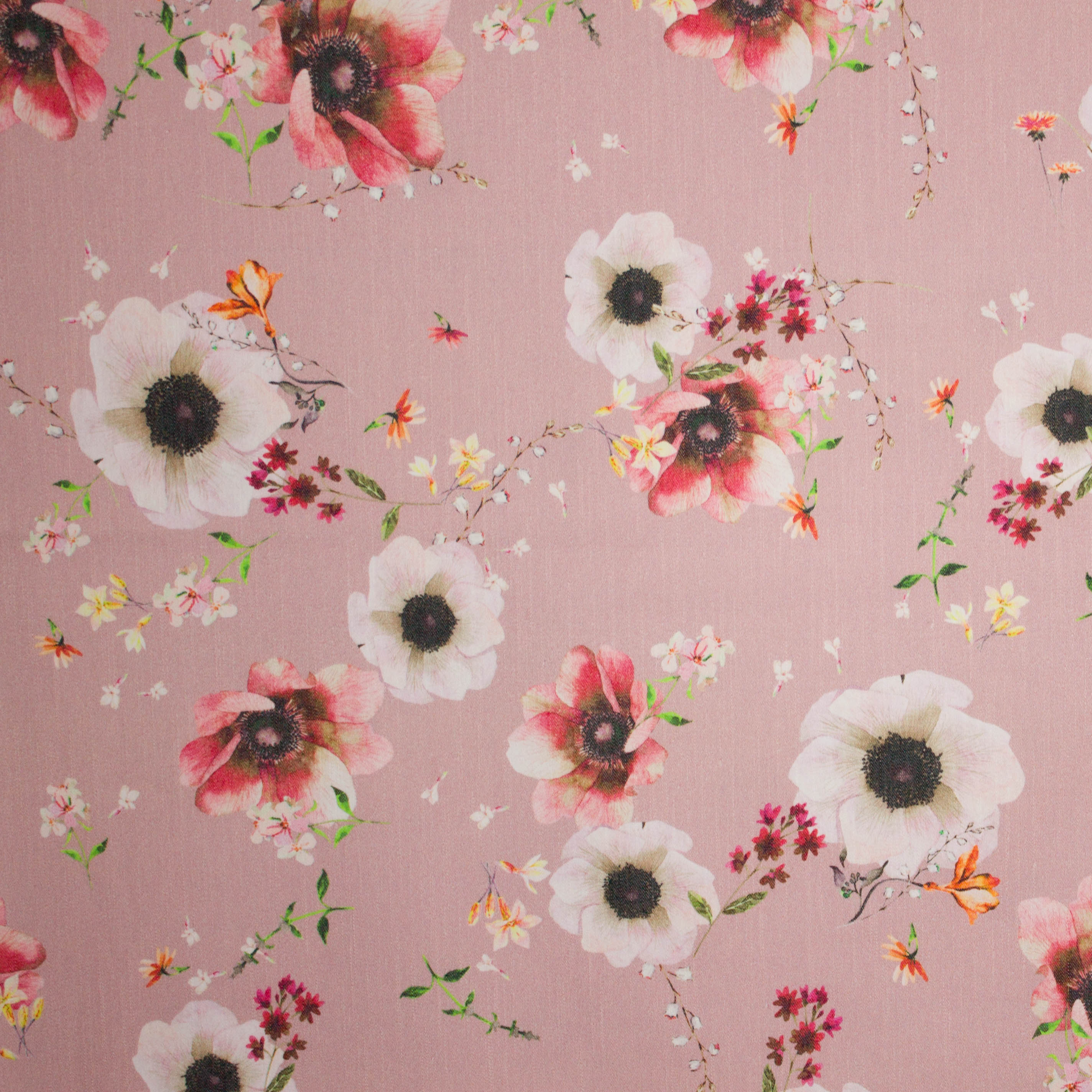 Oudroze stretchkatoen met bloemenprint